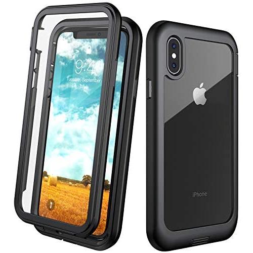 Eonfine iPhone X Case/iPhone Xs Case, Built-in Screen Protector Real 360° Full Body Protection Heavy Duty Shockproof Rugged Cover Skin for iPhone X/Xs 5.8inch (Black/Clear)