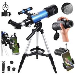 MaxUSee 70mm Refractor Telescope with Adjustable Tripod for Kids Adults & Beginners + Portable 10X42 HD Monocular Bak4 Prism FMC Lens, Travel Scope with Backpack and Phone Adapter