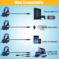 TURN RAISE Upgraded 3.5mm Stereo Gaming Headset for PS4, PC, Xbox One Controller, LED Light, Noise Cancelling Over Ear Headphones with Mic, PS4 Headset for Laptop, PC, Tablet, Smartphones (Blue)