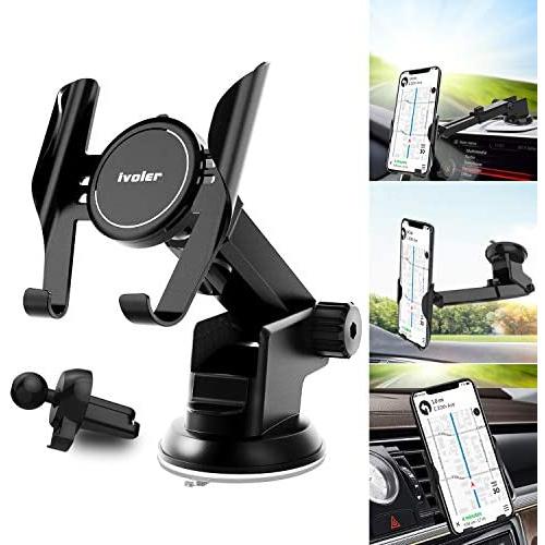 Car Phone Mount Dashboard Windshield Air Vent 3 in 1, iVoler Long Arm Car Phone Holder for Car Adjustable Strong Suction Cell Phone Car Mount for iPhone 11 Pro X XS Max XR Samsung Galaxy Note 10 S10