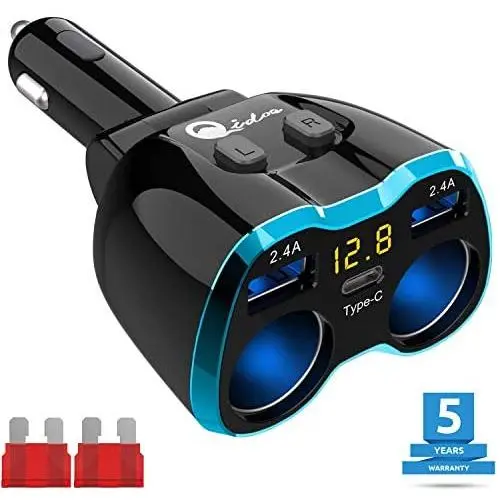 USB C Car Charger, Cigarette Lighter Splitter Adapter 2 Socket Type C Multi Power Outlet 12V/24V 80W DC with LED Voltmeter Switch 5.8A Dual USB Port for Mobile Cell Phone GPS Dash Cam USB C Car Charger, Cigarette Lighter Splitter Adapter 2 Socket Type C Multi Power Outlet 12V/24V 80W DC with LED Voltmeter Switch 5.8A Dual USB Port for Mobile Cell Phone GPS Dash Cam