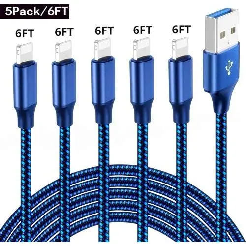 ATOPAL iPhone Charger MFi Certified 5 Pack - 6FT Lightning Cable Nylon Woven High Speed Data Sync Cord Compatible iPhone 11 Pro X XR max 8 7 6 6s Plus 5 SE ATOPAL iPhone Charger MFi Certified 5 Pack - 6FT Lightning Cable Nylon Woven High Speed Data Sync Cord Compatible iPhone 11 Pro X XR max 8 7 6 6s Plus 5 SE