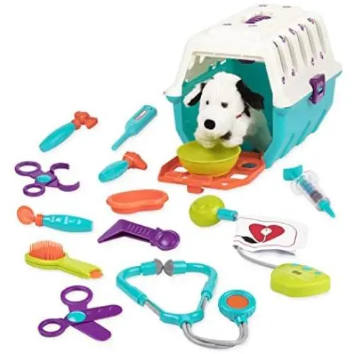 Battat - Dalmatian Vet Kit - Interactive Vet Clinic and Cage Pretend Play for Kids (15 pieces)