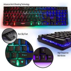 Gaming Keyboard and Mouse and Mouse pad and Gaming Headset, Wired LED RGB Backlight Bundle for PC Gamers and Xbox and PS4 Users - 4 in 1 Edition Hornet RX-250