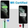 iPhone Charger Cable, iCrius [MFi Certified] 6ft LED Light Up Visible Flowing Lightning Charger Charging Cord Compatible iPhone11 Plus/XS/XR/X /8 Plus / 8/7 Plus / 7, iPod Touch More-Green