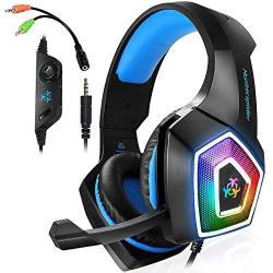 Xbox One Headset with Mic LED Light On Ear Gaming Headphone PS4,3.5mm Wired Gaming Headset for PC Mac Laptop Nintendo Switch Gamer Headphone (Blue)