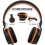 AILIHEN I35 Kid Headphones with Microphone Volume Limited Children Girls Boys Teen Lightweight Foldable Portable Wired Headset for School Airplane Travel Cellphones Tablets Smartphones (Black/Orange)