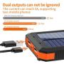 GRDE Solar Charger,10000mAh Solar Power Bank Portable External Backup Battery Pack Dual USB Solar Phone Charger with 2LED Light Carabiner and Compass for iPhone Series, Smartphones(Orange)