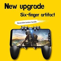 grfamily New Upgrade AK66 MEMO Mobile Game Controller for PUBG Six Finger All-in-One Mobile Phone Triggers Controller Free Fire Button Joystick Gamepad for iOS & Android Phone (Gray)