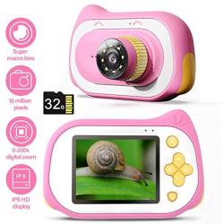 Kids Camera with Microscope Function, 200X Magnifier Digital Microscope 15MP 4K Compact Kids Starter Camera Mini Video Player Recorder with Free 32GB TF Card Toy & Gift for 3-10 Years Old Boys Girls