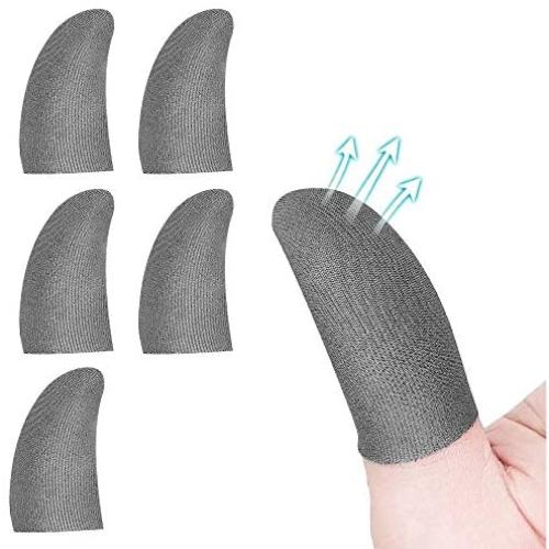 IUGGAN PUBG Mobile Game Finger Sleeve Controller, Sterling Silver Fiber,0.01" Ultra-Thin Touchscreen Finger Sleeve Anti-Sweat Breathable for Rules of Survival,Compatible with iPhone/ipad/Android (5P)