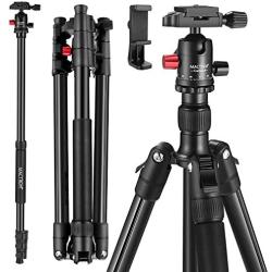 MACTREM Professional Camera Tripod with Phone Mount, 62" DSLR Tripod for Travel, Super Lightweight and Reliable Stability, Ball Head Tripod Detachable Monopod with Carry Bag (Black)