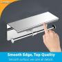 Songtec Toilet Paper Holder with Shelf, Easy Stick On with 3M Adhesive, Holds Mega Roll, No Drilling or Wall Mounted Stainless Steel Tissue Roll Holder (Polished Chrome (Dual))