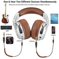 Over Ear Headphone, Wired Premium Stereo Sound Headsets with 50mm Driver, Foldable Comfortable Headphones with Protein Earmuffs and Shareport for Recording Monitoring Podcast PC TV- with Mic (Silver)