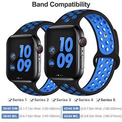 EXCHAR Sport Band Compatible with Apple Watch Band 40mm Series 5/4 Breathable Soft Silicone Replacement Wristband Women and Men for iWatch 38mm Series 3/2/1 Nike+ All Various Styles S/M Black Bule