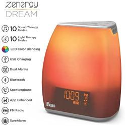 iHome Zenergy Bedside Sleep Therapy Machine Sleep Better, Easier & Longer, Zen Light & Sound Therapy Machine, Anti-Anxiety Stress Relief, Soft Lighting, Bluetooth Audio, White Noise Machine