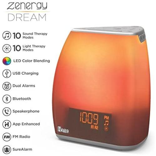 iHome Zenergy Bedside Sleep Therapy Machine Sleep Better, Easier & Longer, Zen Light & Sound Therapy Machine, Anti-Anxiety Stress Relief, Soft Lighting, Bluetooth Audio, White Noise Machine