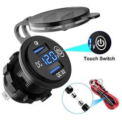 LiDiVi [Upgraded Version] Quick Charge 3.0 Dual USB Car Charger, Waterproof 36W 12V USB Outlet Fast Charge with Voltmeter & Switch for 12V/24V Car Boat Marine ATV Bus Truck and More