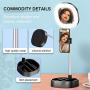 CameCosy Selfie LED Light with Tripod Stand +Foldable Beauty Mirror+Cell Phone Holder, Adjustable Brightness Fill Light for Makeup/Camera Video/YouTube, Compatible with iPhone/Android.-Black
