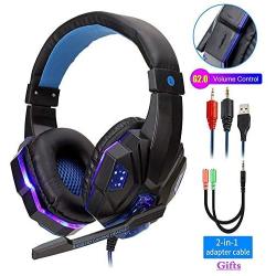 Professional Led Light Gaming Headphones for Computer PS4 Adjustable Bass Stereo PC Gamer Over Ear Wired Headset with Mic Gifts Suitable for Mobile Phones and Computers (Color : BlackRed with Light)