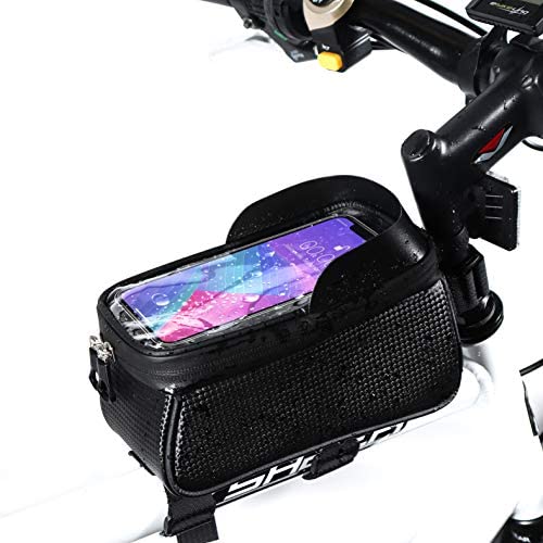 EBIKELING Front Frame Phone Bag for Bike - Waterproof Bicycle Top Tube Cycling Phone Mount Pack - Touch Screen Phone Holder Case with Screen Sun Visor for 6.5’’ iPhone 11 Pro + Plus xs Max