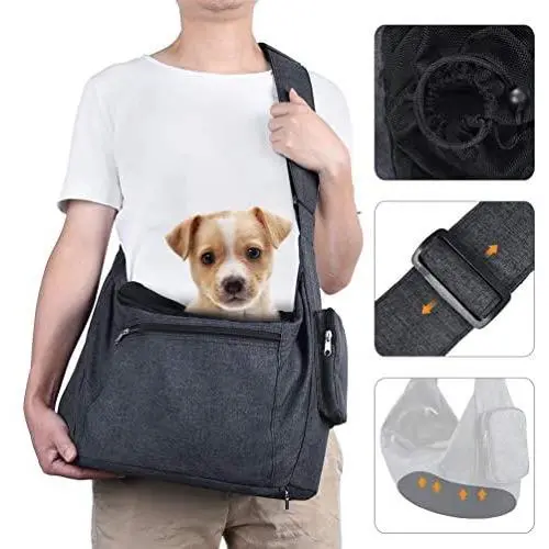 Petacc Pet Dog Sling Carrier with Bottom Bearing Board for Small Dogs Cats up to 10lbs, Hands-Free Pet Puppy Travel Bag with Adjustable Padded Shoulder Strap, Zipper Pocket and Safety Belt Petacc Pet Dog Sling Carrier with Bottom Bearing Board for Small Dogs Cats up to 10lbs, Hands-Free Pet Puppy Travel Bag with Adjustable Padded Shoulder Strap, Zipper Pocket and Safety Belt