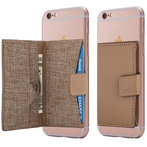 Cell Phone Card Holder Stick on Wallet Phone Pocket for iPhone, Android and All Smartphones (Biege)