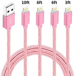4 Pack(3ft,6ft,6ft,10ft),MFi Certified iPhone Charger Lightning Cable High Speed Nylon Braided USB Fast Charging&Data Syncs Cord Compatible iPhone 11 Pro Xs MAX XR 8 8 Plus 7 7 Plus 6s (Rosegold)