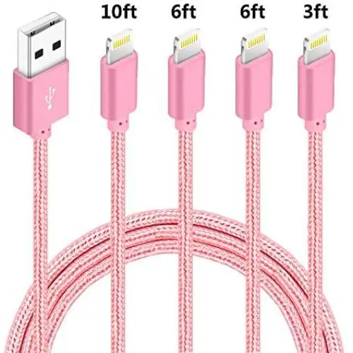 4 Pack (3ft,6ft,6ft,10ft) Nylon Braided Charging Cord Charger Compatible with PhoneX/8/8Plus 7/7 Plus/6s/6s Plus/6/6 Plus/5s/55se,Pad,Pod-Pink 4 Pack (3ft,6ft,6ft,10ft) Nylon Braided Charging Cord Charger Compatible with PhoneX/8/8Plus 7/7 Plus/6s/6s Plus/6/6 Plus/5s/55se,Pad,Pod-Pink