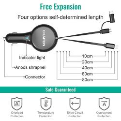 CHAFON Car Charger Cord Adapter,Dual 2.6 ft Retractable Fast Charging Cable Quick Charge,PD 18W Phone USB C Micro Port Compatible with Phone 11 XS Max XR X Samsung Galaxy LG Google Pixel & More