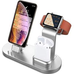 OLEBR 3 in 1 Charging Stand Compatible with iWatch Series 5/4/3/2/1, AirPods and iPhone 11/Xs/X Max/XR/X/8/8Plus/7/7 Plus /6S /6S Plus(Original Charger & Cables Required) Silver