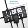 10ft Surge Protector Power Strip JACKYLED 15A 6 AC Wide Spaced Outlets 3.1A 4 USB Smart Ports Flat Plug 14AWG Heavy Duty Extension Cord for Home, Office, Dorm Room, Black White