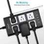 10ft Surge Protector Power Strip JACKYLED 15A 6 AC Wide Spaced Outlets 3.1A 4 USB Smart Ports Flat Plug 14AWG Heavy Duty Extension Cord for Home, Office, Dorm Room, Black White