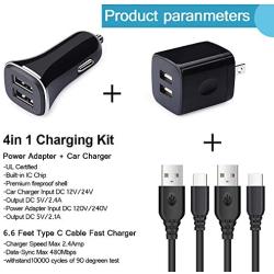 Dual Port Car Charger USB Plug Android Phone C Charger Fast Car Power Adapter in USB Plug Home Wall Charger 2Pcs 6.6FT Type C Cable for Samsung A70 Galaxy S20 Plus A10e A20 A50 A51 A71 LG K51