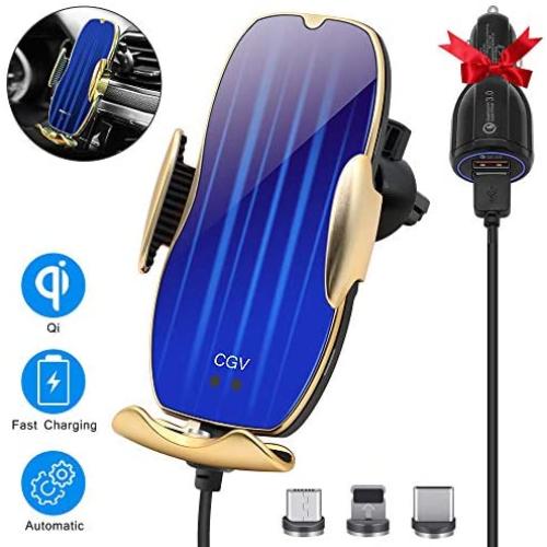 Wireless Car Charger Auto-Clamping Car Mount Air Vent Phone Holder & QC3.0 Car Charger 10W/7.5W/5W Compatible Galaxy S10/S10+/S9,Charging for iPhone 11/11 Pro/11 Pro Max/XSMax/XS/XR/X/8P