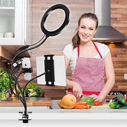 Led Ring Light with iPad Microphone Holder Desk Kit - Selfie Flash vlogging Camera Video Live Stream Light with Flexible Lazy Arms for iPhone Android Cell Phone & Tablet