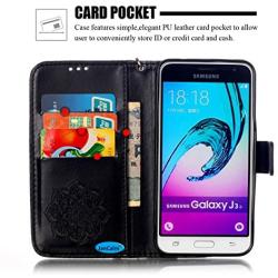 Galaxy J3 Wallet Case, Phone case for Samsung j3, JanCalm [Multi Card/Cash Slots] Flip Cover Wallet PU Leather with Stand + Wrist Strap Case for Samsung Galaxy J3 (2016) + Crystal Pen (Black)