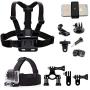 Action Camera Accessories Handlebar Head Chest Mount Strap Harness Adaptor with Cell Phone Clip for Sony Action Cam/XiaoMi YI 4K+4K,Lite/Gopro Hero/iPhone Xs Max XS XR 8+7+6+5 Any Cellphone Selfie