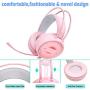 Dland Gaming Headset with Mic and Changeable LED Light for Laptop,Computer, Cellphone, PS4 and Xbox, 3.5mm Wired Noise Isolations Gaming Headphones with Volume Control-Pink