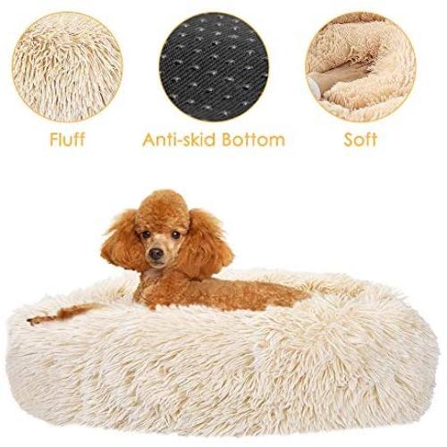 SlowTon Dog Calming Bed, Ultra Soft Donut Cuddler Nest Warm Plush Dog Cat Cushion with Cozy Sponge Non-Slip Bottom for Small Medium Pets Snooze Calm Sleeping Indoor, Machine Washable