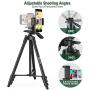 Lightweight Tripod 55-Inch, Travel/Video/Phone/Camera Tripod Stand with Bluetooth Remote, Phone Clip, Carry Bag and Replacement Battery for Travel/YouTube Video/Photography/Vlog