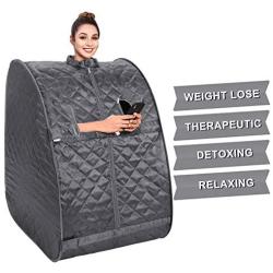 OppsDecor Portable Steam Sauna, 2L Personal Therapeutic Sauna Home Spa for Weight Loss Detox Relaxation Slimming,One Person Sauna with Remote Control,Foldable Chair,Timer(US Plug) (Grey)