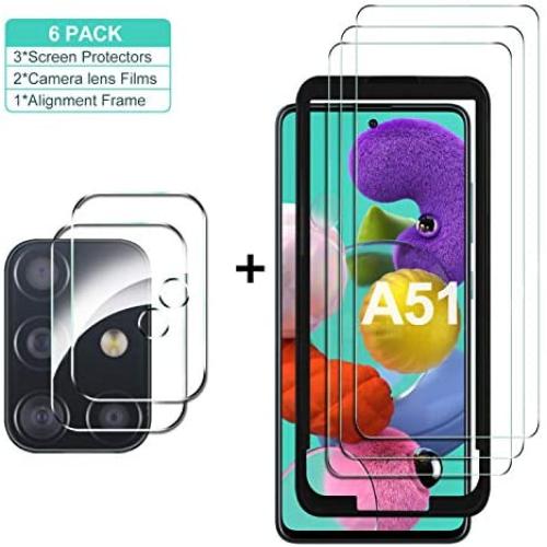 GESMA for Samsung Galaxy A51 Screen Protector with Camera Lens Protector, [3 Screen Protectors+2 Camera Protectors+1 Tray] Tempered Glass Screen Protector for Samsung Galaxy A51 4G(Clear)