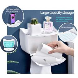 lanliebao Plastic Self Adhesive Toilet Paper Holder for Bathroom Wall Mount with Shelf Toilet Roll Holder with Phone Shelf for All Mobile Phone (Style 1)