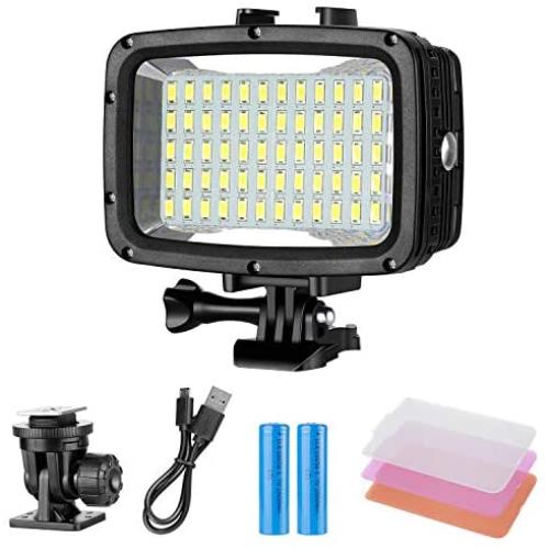 Neewer Underwater Lights Dive Light 60 LED Dimmable Waterproof LED Video Light 131feet/40m for GoPro Hero 6 5 4 Hero Session Canon Nikon Pentax and Other Action and DSLR Cameras (Battery Included)