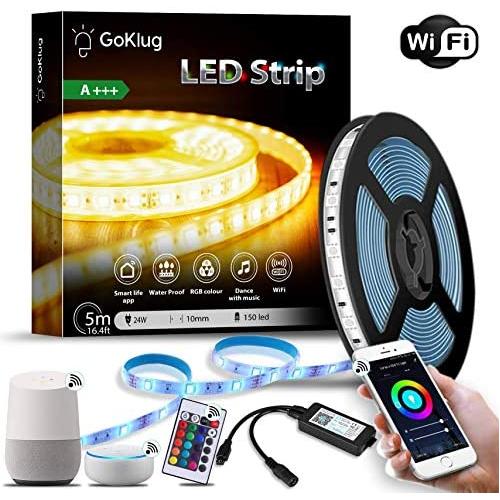 LED Strip Alexa 16.4 ft LED Strip Google Home, LED Strip Dimmer, RGB LED Strip Kit LED Strip Waterproof, LED Strip for TV, LED Strip Lights Music Sync, Controllable via LED Strip Remote and Mobile App