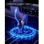 Streamer Magnetic Absorption Cable, (2 Packs, 6.6ft) Blue and Red LED Magnetic Charging Cable Flowing 3 in 1 Cable