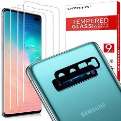 QITAYO Designed for Samsung Galaxy S10 plus (6.4 inch) Screen Protector (3 Pack) and Camera Lens Tempered Glass Protector (1 Pack), No-Bubble, Anti-Scratch, Case Friendly