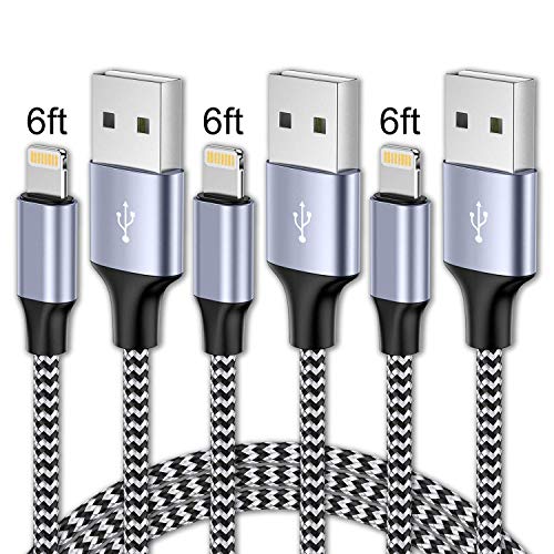 iPhone Charger Lightning Cable [3Pack 6ft],AXF Long Nylon Braided USB Fast Charging Cord Compatible with iPhone 11/11 Pro/X/Xs Max/XR/8/8 Plus/7/7 Plus/6/6S/SE/iPad/iPod