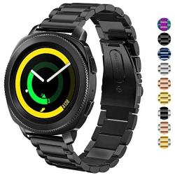 DEALELE Band Compatible with Galaxy Watch Active/Active 2 40mm 44mm, 20mm Solid Stainless Steel Metal Strap Replacement for Samsung Gear Sport/Galaxy Watch 42mm Women Men (Black)